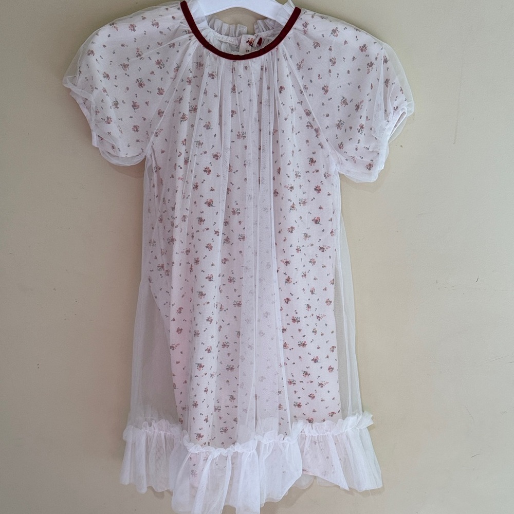 Floral Sheer White Dress with Red Accents
